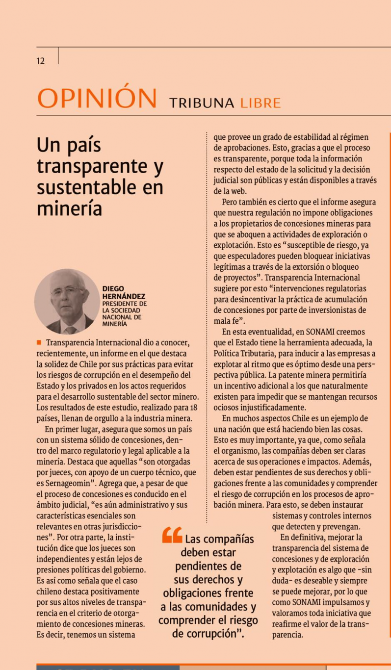 un pais transparente y sustentable en mineria sonami sociedad nacional de mineria chile sonami